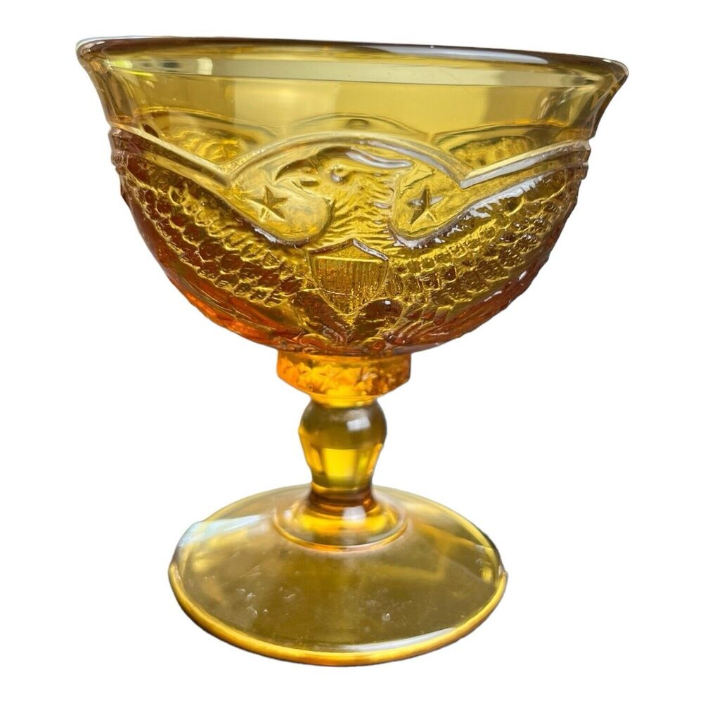 Vintage L.E. Smith Glass Eagle and Stars Amber Small Goblet or Sherbet Dish
